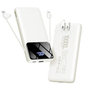 Portable Charger 10000mAh Power Bank with Built-in Cables and Wall Plug