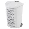 Portable Plastic Laundry Hamper with Pull Handle and Rolling Wheels