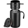 Portable Pour Over Coffee Maker Set, 304 Stainless Steel Insulated Travel Mug with Reusable Dripper and Spoon, Easy to Clean, Keeps Hot and Cold Beverages, for Camping, Office and Home Use