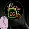 Portable Projector Lamp USB Powered Featuring Halloween Ghost in Jar with Pumpkin Face Bat and Pumpkin Star Accents for Festive Atmosphere