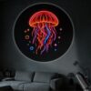 Portable Projector Lamp USB Powered Neon Jellyfish Visual Projection with Curved Tentacle Lines and Star Circle Details