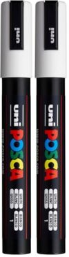 POSCA® PC-5M Paint Marker, Medium Reversible Tip (1.8-2.5mm), White (Pack of 2)