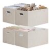 Posprica Closet Storage Bins, 4 Pack Closet Shelf Organizers, Linen Fabric Decorative Storage Baskets for Organizing, Foldable Storage Box for Clothes, 15x10.5x8.25 Inch (Beige)