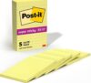 Post-it Super Sticky Lined Notes, 5 Sticky Note Pads, 4 x 6 in., School Supplies for Students, Ideal for Textbooks, Notebooks, Walls and Vertical Surfaces, Canary Yellow