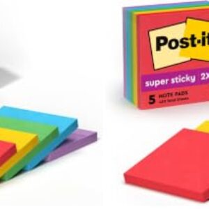 Post-it Super Sticky Notes, 5 Sticky Note Pads, 3 x 3 in., School Supplies and Office Products, Ideal for Textbooks, Notebooks, Walls and Vertical Surfaces, Playful Primaries Collection (Pack of 2)