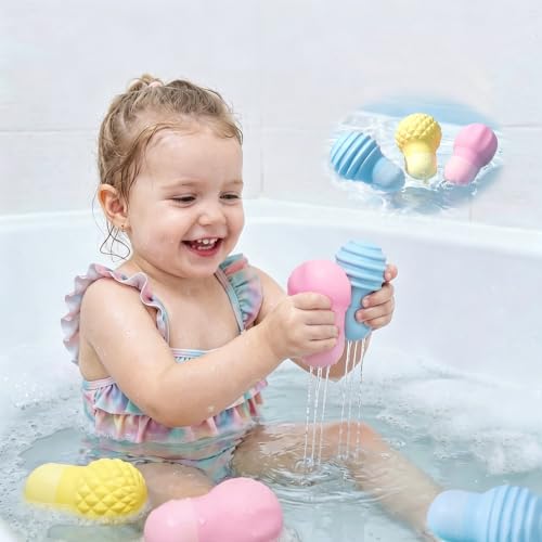 PotBrti Sensory Bath Toys for Toddlers, 3 Pack Bathtub Pool Floating Water Toys, Water Table Flower Watering Squeeze Toys, Soft Textured Bath Toys, Stocking Stuffers Gifts, Toddler Gifts
