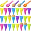 Potchen 60 Pcs Plastic Ice Cream Cones and Scoop Set Outdoor Beach Toys Kids Sand Mold Set Summer Sandbox Ice Cream Mold for Sensory Bin Outdoor Play Backyard Seaside Activities Party (Light Color)