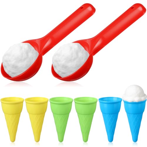Potchen 8 Pack Plastic Ice Cream Cones Cups and Scoop Set, Beach Sand Toys for Kids, Summer Sandbox Ice Cream Mold Set for Sensory Table, Outdoor Play Backyard Seaside Activities (Vibrant Color)