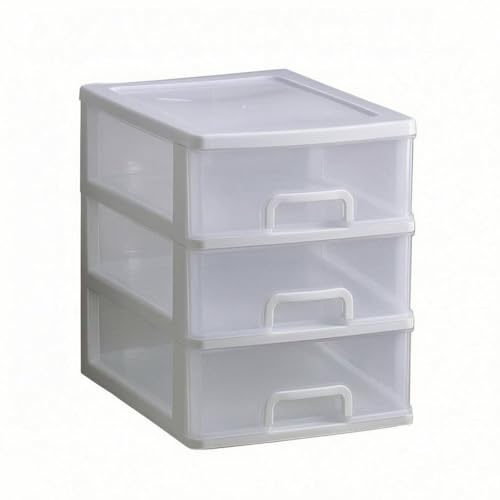 predolo Desktop Drawer Organizer Stacked Design Office Supply Drawer Organizer Rectangular Shape Workspace Storage for Home Desk, 3-Layer White Frame With White Transparent Drawers