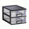 predolo Desktop Drawer Organizer Stacked Design Office Supply Drawer Organizer Rectangular Shape Workspace Storage for Home Desk, 2-Layer Black Frame With White Transparent Drawers