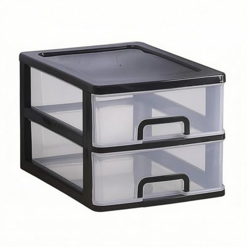 predolo Desktop Drawer Organizer Stacked Design Office Supply Drawer Organizer Rectangular Shape Workspace Storage for Home Desk, 2-Layer Black Frame With White Transparent Drawers