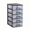predolo Desktop Drawer Organizer Stacked Design Office Supply Drawer Organizer Rectangular Shape Workspace Storage for Home Desk, 5-Layer Black Frame With White Transparent Drawers