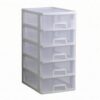 predolo Desktop Drawer Organizer Stacked Design Office Supply Drawer Organizer Rectangular Shape Workspace Storage for Home Desk, 5-Layer White Frame With White Transparent Drawers