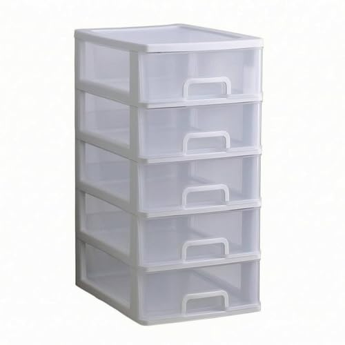 predolo Desktop Drawer Organizer Stacked Design Office Supply Drawer Organizer Rectangular Shape Workspace Storage for Home Desk, 5-Layer White Frame With White Transparent Drawers