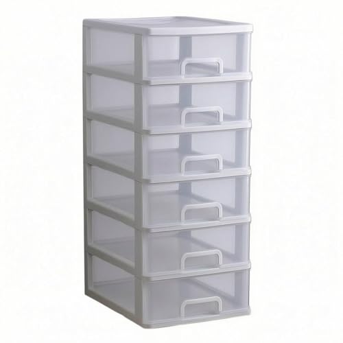 predolo Desktop Drawer Organizer Stacked Design Office Supply Drawer Organizer Rectangular Shape Workspace Storage for Home Desk, 6-Layer White Frame With White Transparent Drawers