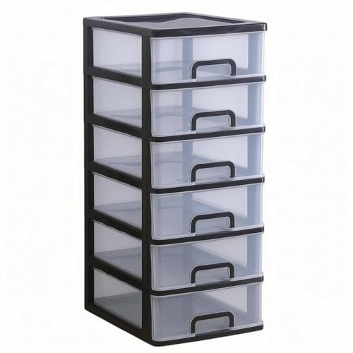 predolo Desktop Drawer Organizer Stacked Design Office Supply Drawer Organizer Rectangular Shape Workspace Storage for Home Desk, 6-Layer Black Frame With White Transparent Drawers