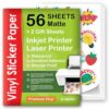 Premium Printable Vinyl Sticker Paper, Waterproof, 56 Matte Printing Sheets