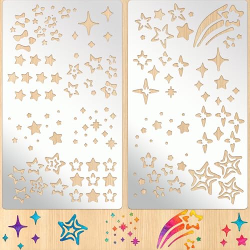PRESSINART 2Pcs 2 Styles Star Metal Stencil 4 x 7 Inch Stainless Steel Stencils Star Pattern Reusable Templates for Wood Carving Engraving Drawing Fabric DIY Paper Card Scrapbooking Journal Crafts