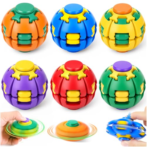 Press to Spin Fidget Spinner HelixCore Spin Stress Ball Sensory Fidget Toysl 6 Pack, Sensory Fidget Toys Adults Teens Gifts Anxiety Stress Relief Fidgets Office Desk Toy for Autism ADHD Fidget Ball