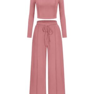 PRETTYGARDEN Womens 2 Piece Sets Long Sleeve Outfits,Pink,XXL