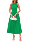 PRETTYGARDEN Women's Summer Pleated Midi Work Dress,Green,XS