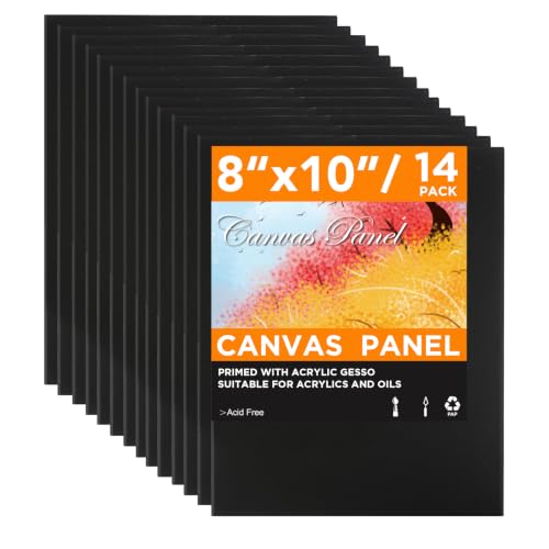Professional-Grade Textured Canvas Set - 14-Pack Black Stretched Panels 8x10 Inch, Heavyweight Gesso Primed Art Boards for Oil/Acrylic/Wall Decor & Studio Painting Projects, Art Painting Supplies