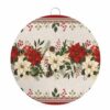 Promumeleft Welcome Sign for Front Door, Red Poinsettia Christmas 6 Inch Round Metal Sign for Home Decoration, Xmas Botanical Red Border Rustic Decorative Wall Signs for Holiday Party Supplies Decor
