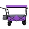 PUDDINER Wagon Stroller for 2 Kids, Folding Double Seater Kids Wagon with Adjustable Canopy, 5-Point Safety Harness, Push Pull Handle, All-Terrain PU Wheels, 97L Storage for Outdoor & Travel, Purple