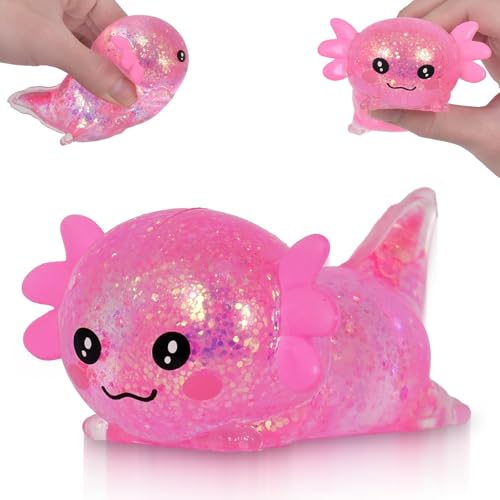 Puffwize Axolotl Squishy Toy, Cute Slow Rising Fidget Toy for Stress Relief, Soft Squeeze Sensory Toy for Kids and Adults, Handheld Stress Ball for Anxiety and Focus(Pink)