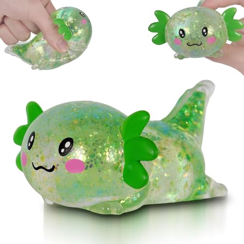Puffwize Axolotl Squishy Toy, Cute Slow Rising Fidget Toy for Stress Relief, Soft Squeeze Sensory Toy for Kids and Adults, Handheld Stress Ball for Anxiety and Focus(Green)