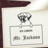 Puggle Peeking Ex Libris Book Stamp, Duo Hand Mount, 1-5/8 Square