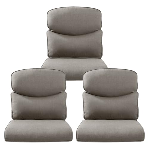 Pugire Outdoor Chair Cushions 3 Packs - Outside High Back Comfortable Thickened Pillow 22x24 with Zipper Cover for Patio Rocking Swivel Chairs Loveseat Sofa – Grey/Crescent