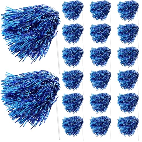 PullCrease 20 Pcs School Spirit Shakers Bulk, Cheer Pom Poms for Adults Sports Team Party Dance Football Basketball Volleyball Homecoming Fan Celebration Sporting Event(Blue)