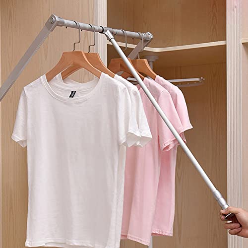 Pull Down Wardrobe Rail - Space-Saving Clothes Hanger Organizer, Soft Return Closet Rods, Adjustable 35"-47" Silver Storage System for Efficient Closet Management,Silver,35to47in