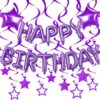 Purple Happy Birthday Balloons Banner With Purple Star Hanging Swirl Decorations, Star Foil Balloons For Happy Birthday Decorations Women, Men