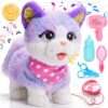 Purple Interactive Walking Cat Toy for Kids, Realistic Talking Singing Pet