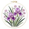 Purple Iris Long Stitch DIY Stamped Embroidery Kit for Beginners with Hoop