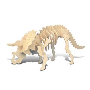 Puzzled 3D Puzzle Triceratops Dinosaur Wood Craft Construction Model Kit Fun & Educational DIY Wooden Toy Assemble Dino Model Unfinished Craft Hobby Puzzle to Build & Paint for Decoration 17pc Pack