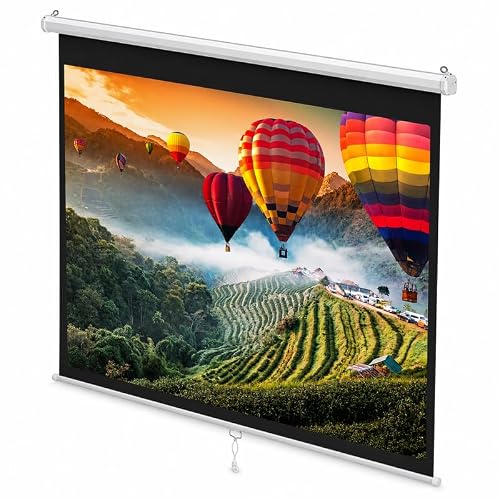 Pyle Manual Pull Down Projector Screen, Universal 84 inch Roll Down Retractable Manual Projection Screen with Auto Locking, Adjustable Screen Height, Black Masking Border, 50.3” x 67.3”