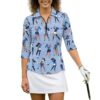 Pynewomyt Golf Shirts for Woman 3/4 Sleeve Quarter Zip Pullover Women Moisture Wicking Polo Shirts Trendy Workout Tops Tennis Pickleball Athletic Shirts