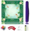 Pyrrhite Chinoiserie Mahjong Mat Set, 33"x33"Anti-Slip Noise Reduction Waterproof Gaming Table Mat with Carrying Bag, Mahjong Cards, Sleeves, Dice & Card Line Finder - Green