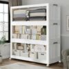 QAVABIN 180QT Extra Large Stackable Storage Bins with Lid, 45Gal Plastic Closet Organizers and Storage Drawer, Collapsible Cabinet Box with Wheels Clear Doors for Home Kitchen Office, 3Pack White