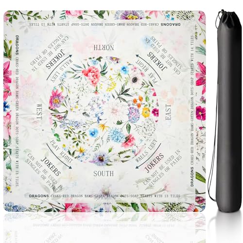 QAWRZZPR Flower American Mah Jongg Mat with Rules – 31.5" x 31.5" Noise-Reducing, Non-Slip Rubber Gaming Mat for American Mahjong Tables, Colorful Flower Pattern;Colorful Flower Pattern