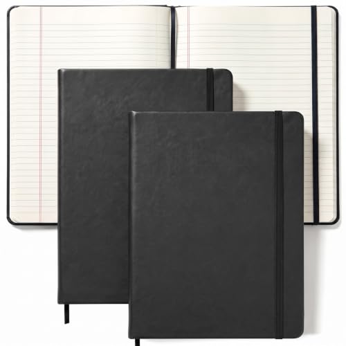 Qeeenar 2 Pack A4 Leather Journal Notebook with Bookmark & Strap, 50 Sheets Ink-proof Paper, 8.5” x 11” Professional Business Notepad for Journaling, Writing, Work & Office, Lawyer Meeting Note Taking