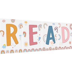 Qeeenar Reading Posters Read Sign Set Boho Library Decor Classroom Reading Corner Decoration Classroom Supplies Decor Bulletin Board for Daycare Kindergarten Preschool Elementary Middle School