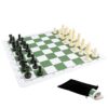 Qelirone Portable Chess & Checkers Set, 42cm Tournament Chess Mat with Chesses & Storage Bag, PU Leather Tournament Roll Up Chessboard Travel Sets(Color:Green)
