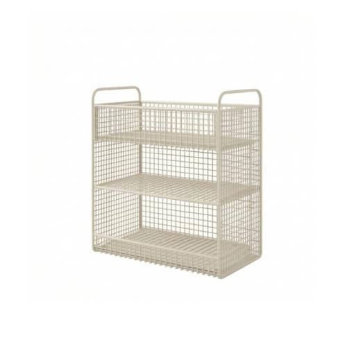 Qianly Mesh Storage Rack Open-Grid Three-Tier Organizer Space-Saving Bookshelf with Handles for Students, Teachers, Classroom, Study Room, Beneath-Desk, White, Three-Tier Without Wheels