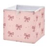 Qilmy Kawaii Bow Stars Storage Cube Bins, 11X11X11 Inch Collapsible Fabric Storage Cube Organizer with Handles, Sturdy Storage Bins for Shelves, Wardrobe, Books