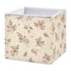 Qilmy Retro Floral Pink Storage Cube Bins, 11X11X11 Inch Collapsible Fabric Storage Cube Organizer with Handles, Sturdy Storage Bins for Shelves, Wardrobe, Books
