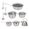 Qinlorgo Stainless Steel Cookware Set, 12 Piece Kitchen Cooking Set with 3 Saucepans Frying Pan Kettle Milk Pot 5 Lids 2 Spoons Spatula for Induction Cooktop Stovetop Cooking